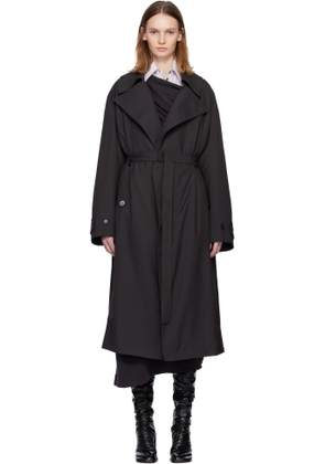 LEMAIRE Gray Peaked Lapel Trench Coat
