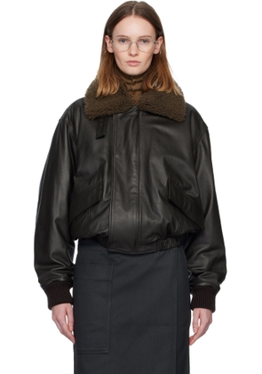LEMAIRE Brown Shearling Collar Blouson Leather Jacket