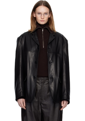 LEMAIRE Black Single Breasted Leather Jacket