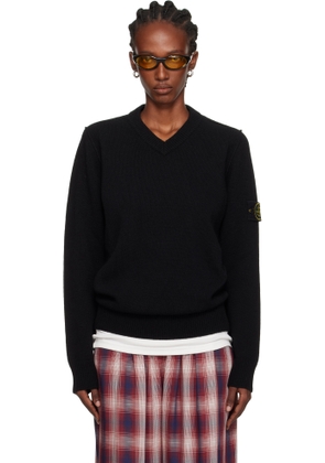 Stone Island Black 5100033 V-Neck Jersey Lambswool Sweater