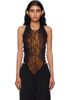 Jean Paul Gaultier Black & Brown Scarf Printed Wood Top