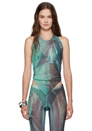 Jean Paul Gaultier Blue Mesh Scarf Printed Water Top