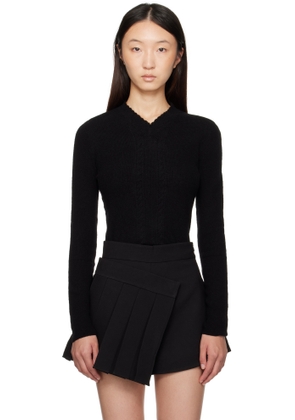 SHUSHU/TONG Black Lace-Trimmed V-Neck Knit Sweater