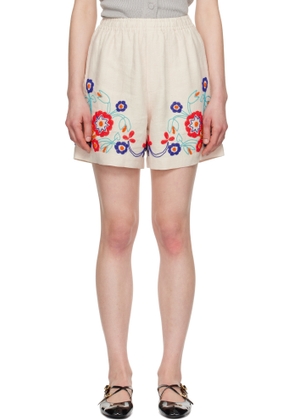 Bode Off-White Beaded Garden Party Shorts