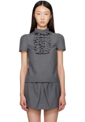 SHUSHU/TONG Gray Patchwork Embellished Round Collar Top