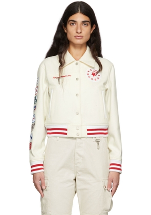 Reese Cooper Off-White Wool Varsity Bomber Jacket
