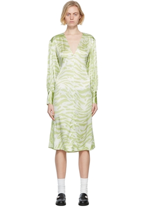 GANNI Green Silk Stretch Satin Maxi Dress