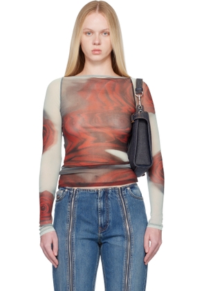 Jean Paul Gaultier Gray & Red 'The Blurry Roses' T-shirt