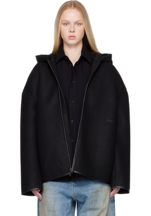 032c Black Neoprene Zip Up Hooded Jacket