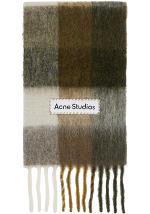 Acne Studios Khaki & Off-White Check Fringe Scarf