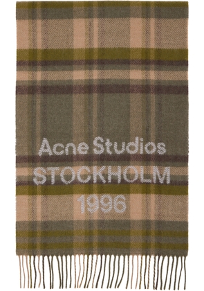 Acne Studios Khaki & Beige Wide Check Logo Scarf
