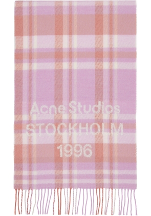 Acne Studios Pink Wide Check Logo Scarf