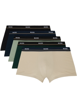 BOSS Five-Pack Multicolor Jacquard-Logo Boxer Briefs