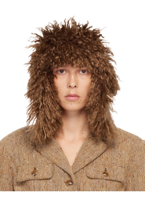 Anna Sui Tan Faux Fur Trim Aviator Hat