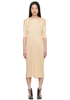 PLEATS PLEASE ISSEY MIYAKE Beige Merry Bicolor Midi Dress