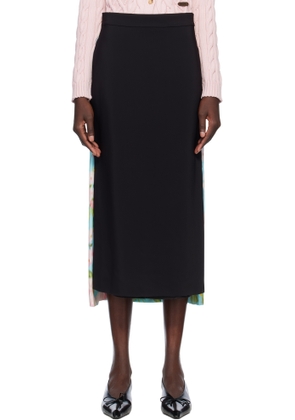 Moschino Blue & Black Crêpe & Satin Midi Skirt