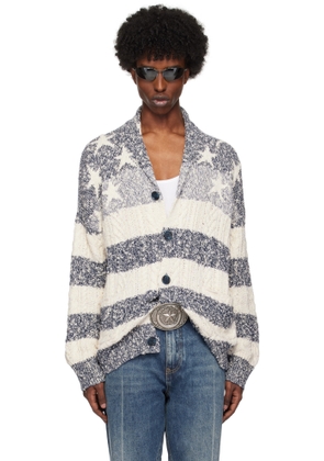 GUESS USA Blue & White American Cable Knit Cardigan
