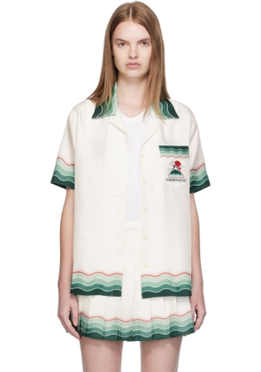 Casablanca White Montagne Ondulee Silk Short Sleeve Shirt