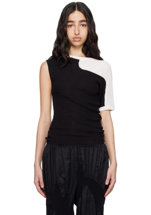 Kiko Kostadinov Black & White Nomas Asymmetric Knit Raglan Sweater