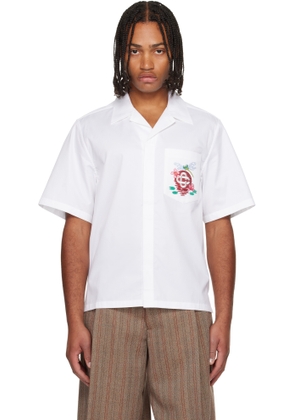 Casablanca White Cotton Poplin Embroidered Short Sleeve Shirt