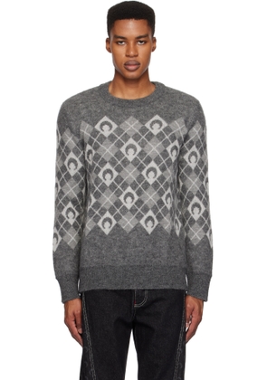 Marine Serre Gray Moon Argyle Knit Crewneck Sweater