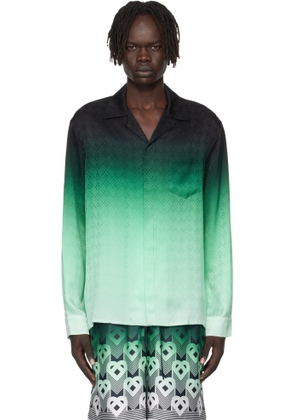 Casablanca Green & Black Ping Pong Long Sleeve Silk Shirt