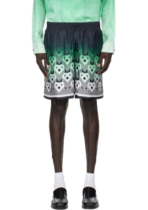 Casablanca Black & Green Gradient Monogram Silk Shorts