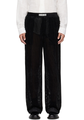 LGN Louis Gabriel Nouchi Black Devored Stripes Large Pleats Trousers