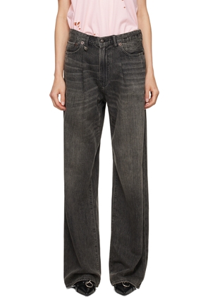 R13 Black Damon Pleated Wide Leg Jeans