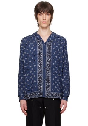 Palm Angels Navy Bowling Shirt