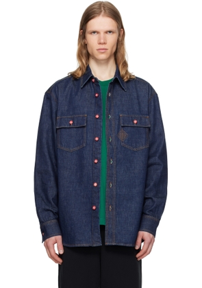 Casablanca Navy Logo Embroidery Denim Shirt