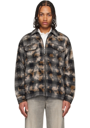 Palm Angels Gray & Brown Curved Logo Check Overshirt