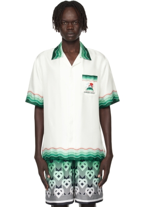 Casablanca White Montagne Ondulee Silk Short Sleeve Shirt