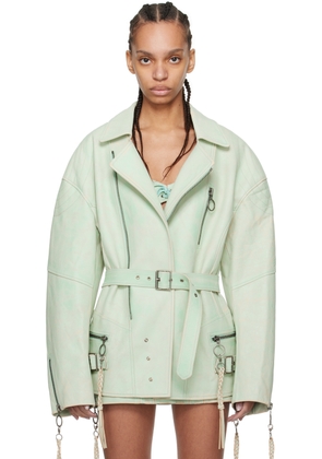 KNWLS SSENSE Exclusive Green Nihil Leather Jacket