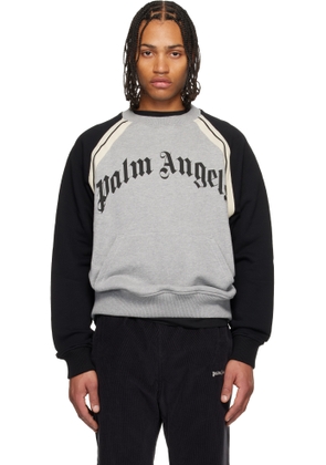 Palm Angels Gray Curved Logo Track Crew Sweatshirt