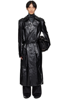 MM6 Maison Margiela Black Shiny Coated Linen Coat