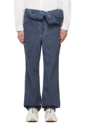 Juntae Kim Navy Asymmetric Flower Trousers