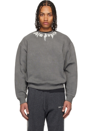 Palm Angels Gray Neck Logo Regular Crewneck Sweatshirt