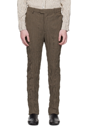 Bottega Veneta Brown Crushed Wool Slim Trousers
