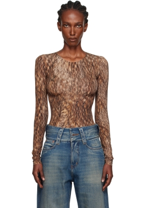 MM6 Maison Margiela Brown Printed Jersey Bodysuit