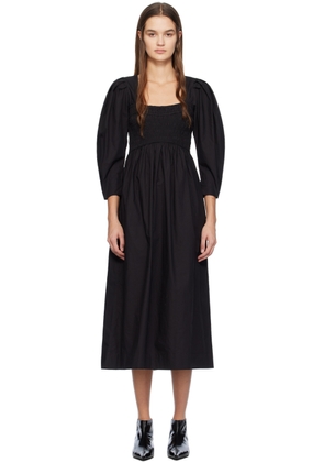 GANNI Black Smocked Maxi Dress