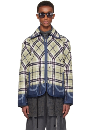Craig Green Beige & Navy Quilted Plaid Fade Jacket