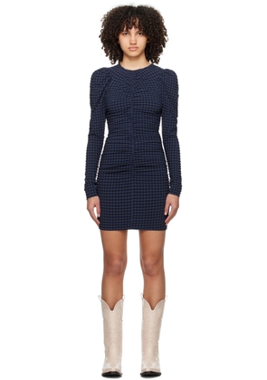 GANNI Blue & Black Ruched Minidress