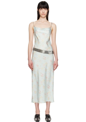 Rabanne Blue Double Satin Printed Midi Dress