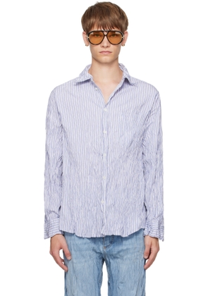 Bottega Veneta White & Navy Crushed Cotton Striped Shirt