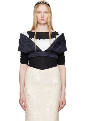 SHUSHU/TONG Navy & White Patchwork Short Blouse