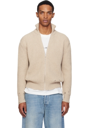 MM6 Maison Margiela Beige Ribbed Knit Sweater