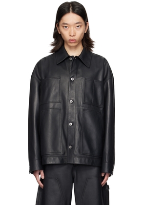 Bottega Veneta Black Spread Collar Leather Jacket