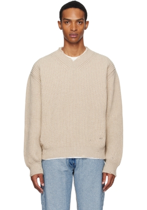 MM6 Maison Margiela Beige Ribbed Wool Knit Sweater