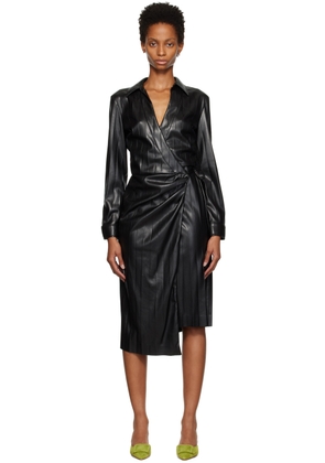 MSGM Black Faux-Leather Midi Dress